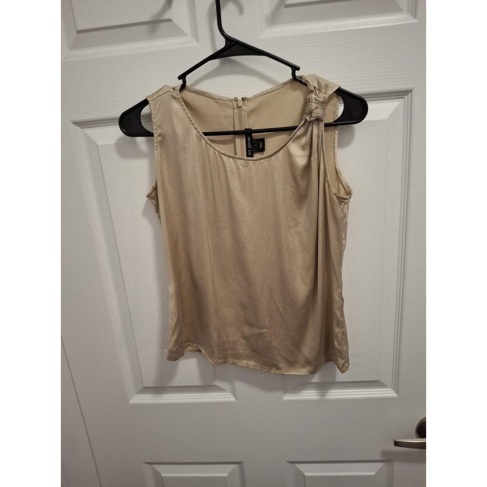 ST. JOHN Size 2 Gold Beige Silk Blend Zippered Quiet Luxury Sleeveless Top‎